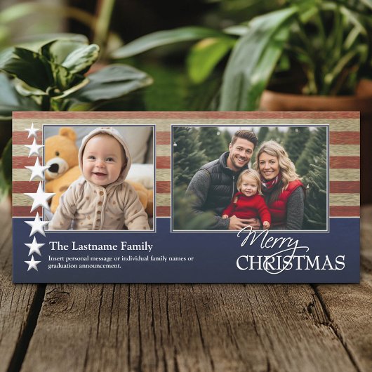 写真とアメリカ国旗の愛国的軍隊テーマ シーズンカード