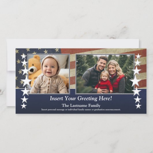 写真とアメリカ国旗の愛国的軍隊テーマ 案内状 (正面)