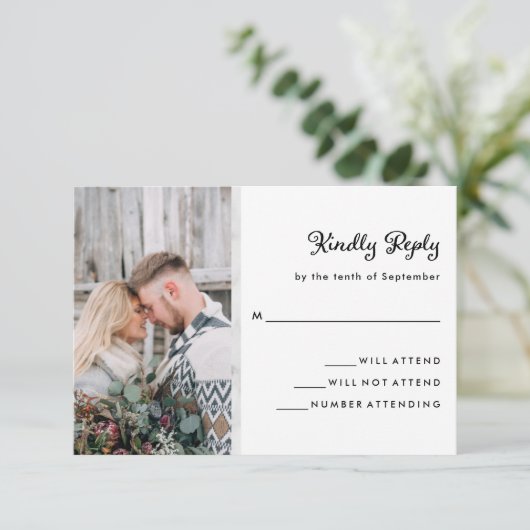 写真とエレガント大理石の外観 | ウェディング 出欠カード (スタンド正面)