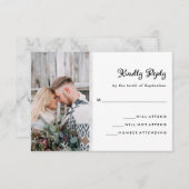 写真とエレガント大理石の外観 | ウェディング 出欠カード (正面/裏面)