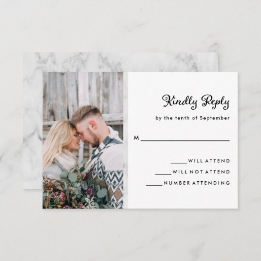 写真とエレガント大理石の外観 | ウェディング 出欠カード (正面/裏面)