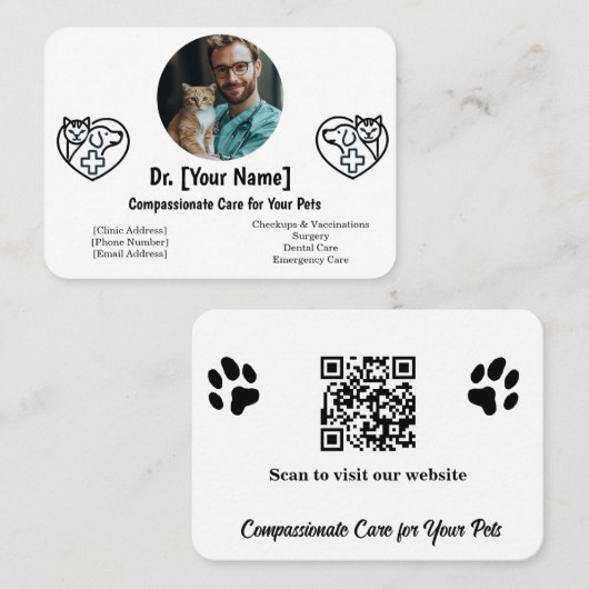 写真とカスタマイズ可能な獣医の名刺 名刺 (正面/裏面)