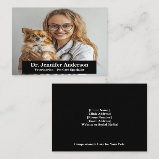 写真とカスタマイズ可能な獣医の名刺 名刺 (正面/裏面)