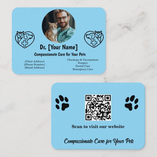 写真とカスタマイズ可能な獣医の名刺 名刺 (正面/裏面)