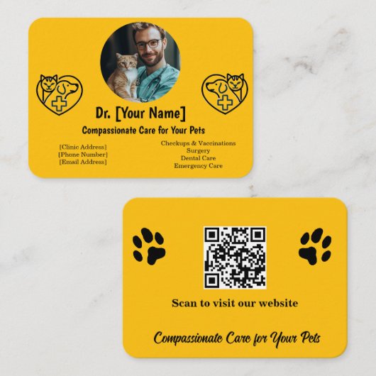 写真とカスタマイズ可能な獣医の名刺 名刺 (正面/裏面)