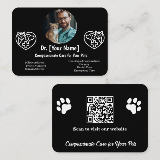 写真とカスタマイズ可能な獣医の名刺 名刺 (正面/裏面)