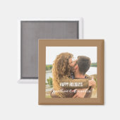 写真とカスタム文字かわいいカップルkeepsake brown マグネット (正面/裏面)