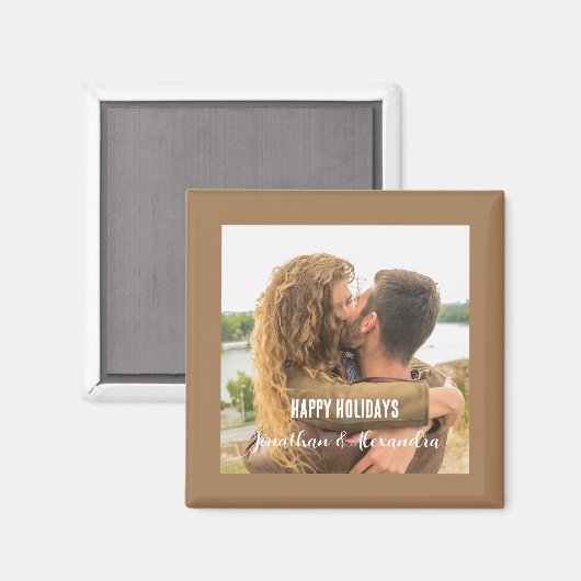 写真とカスタム文字かわいいカップルkeepsake brown マグネット (正面/裏面)