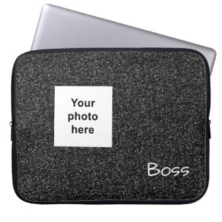 写真とカスタム文字グレーのフェイクグリッター ラップトップスリーブ