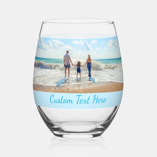 写真とカスタム文字パーソナライズされた ステムなしワイングラス (裏面)
