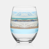 写真とカスタム文字パーソナライズされた ステムなしワイングラス (左)