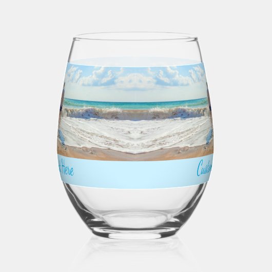 写真とカスタム文字パーソナライズされた ステムなしワイングラス (左)