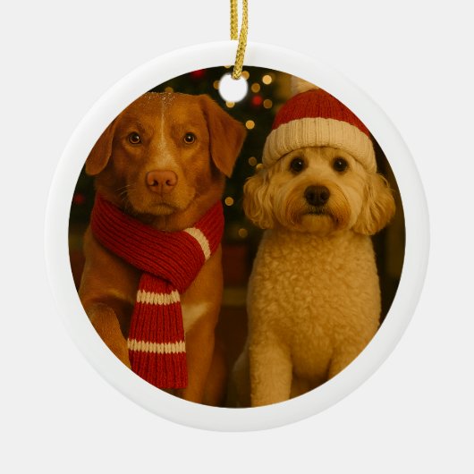 写真とカスタム文字パーソナライズされた セラミックオーナメント (正面)