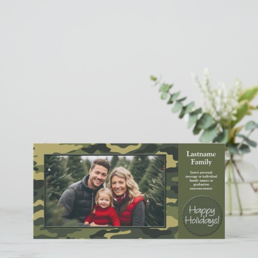 写真とカモフラージュプリント軍隊ホリデーカード シーズンカード (スタンド正面)