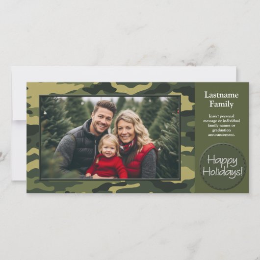 写真とカモフラージュプリント軍隊ホリデーカード シーズンカード (正面)