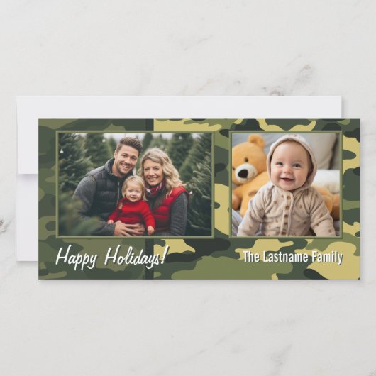 写真とカモフラージュプリント軍隊ホリデーカード シーズンカード (正面)