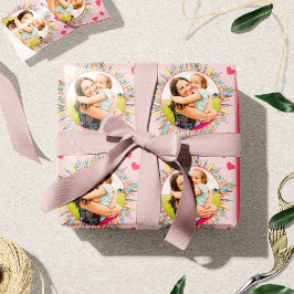 写真とカラフル抽象芸術アートピンクハート ラッピングペーパー