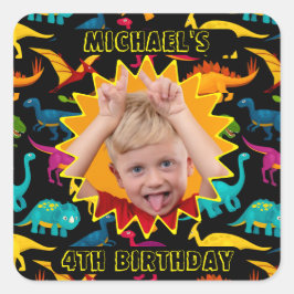 写真とカラフル様々な種類の恐竜 スクエアシール