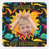 写真とカラフル様々な種類の恐竜 スクエアシール (正面)