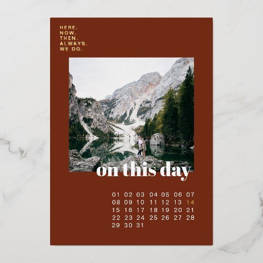 写真とカレンダー |シンプルタイポグラフィ日付の保存 箔招待状 (正面)