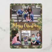 写真とキャプションChristmas Greenery Wood & Lights 箔シーズンカード (正面)