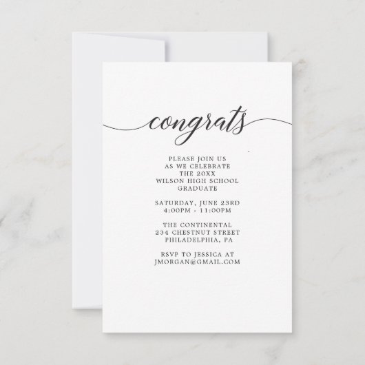 写真とクラシック共に卒業発表のスクリプトを作成 招待状 (裏面)