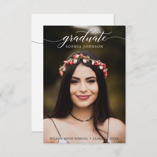 写真とクラシック共に卒業発表のスクリプトを作成 招待状 (正面/裏面)