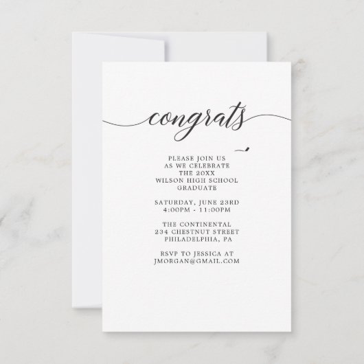 写真とクラシック共に卒業発表のスクリプトを作成 招待状 (裏面)