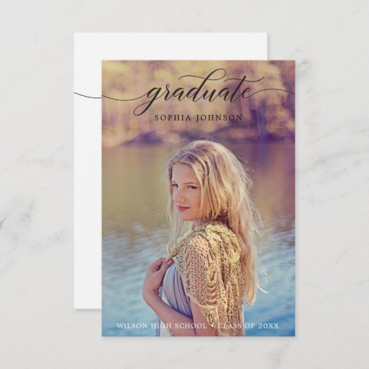 写真とクラシック共に卒業発表のスクリプトを作成 招待状 (正面/裏面)