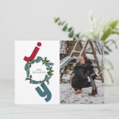 写真とクリスマスのリースと青の喜び シーズンカード (スタンド正面)