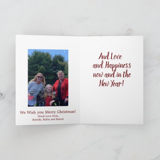 写真とクリスマスの平和と安全 カード (内部)