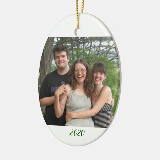 写真とクリスマスの挨拶カスタム セラミックオーナメント (左)