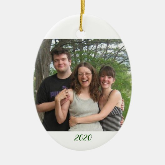 写真とクリスマスの挨拶カスタム セラミックオーナメント (正面)