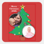 写真とクリスマスツリー スクエアシール (正面)