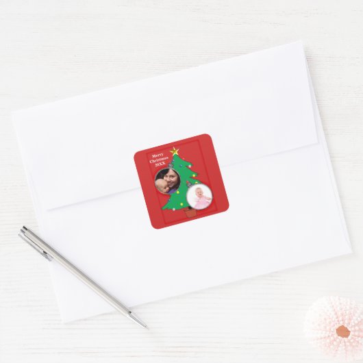 写真とクリスマスツリー スクエアシール (封筒)