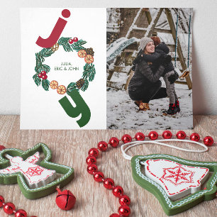 写真とクリスマス図解入りの、写真付きのリースで喜び シーズンカード
