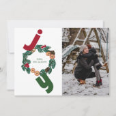写真とクリスマス図解入りの、写真付きのリースで喜び シーズンカード (正面)