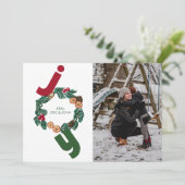 写真とクリスマス図解入りの、写真付きのリースで喜び シーズンカード (スタンド正面)