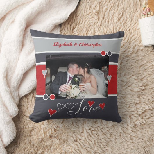 写真とグレーと赤の記念日 クッション (ブランケット)