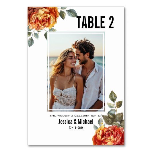 写真とゲストリスト大理石ドリームオレンジバラ テーブルナンバー (正面)