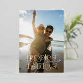 写真とコラージュ数々のバック書道HAPPIEST 箔シーズンカード (立ち正面)