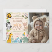 写真とサファリジャングルの誕生日 招待状 (正面)