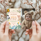 写真とサファリジャングルの誕生日 招待状