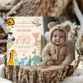 写真とサファリジャングルの誕生日 招待状