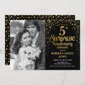 写真とサプライズ5周年記念 – ブラック金ゴールド 招待状 (正面/裏面)
