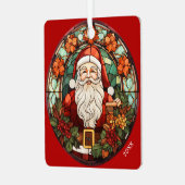 写真とサンタクロースのパーソナライズ文字名&年 メタルオーナメント (正面左)