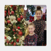 写真とサンタクロースのパーソナライズ文字名&年 メタルオーナメント (裏面)