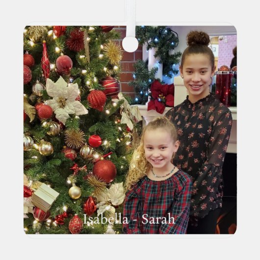 写真とサンタクロースのパーソナライズ文字名&年 メタルオーナメント (裏面)
