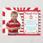 写真とサーカスカーニバル誕生日サンキューカード 招待状 (正面/裏面)