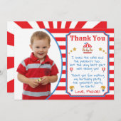 写真とサーカスカーニバル誕生日サンキューカード 招待状 (正面/裏面)